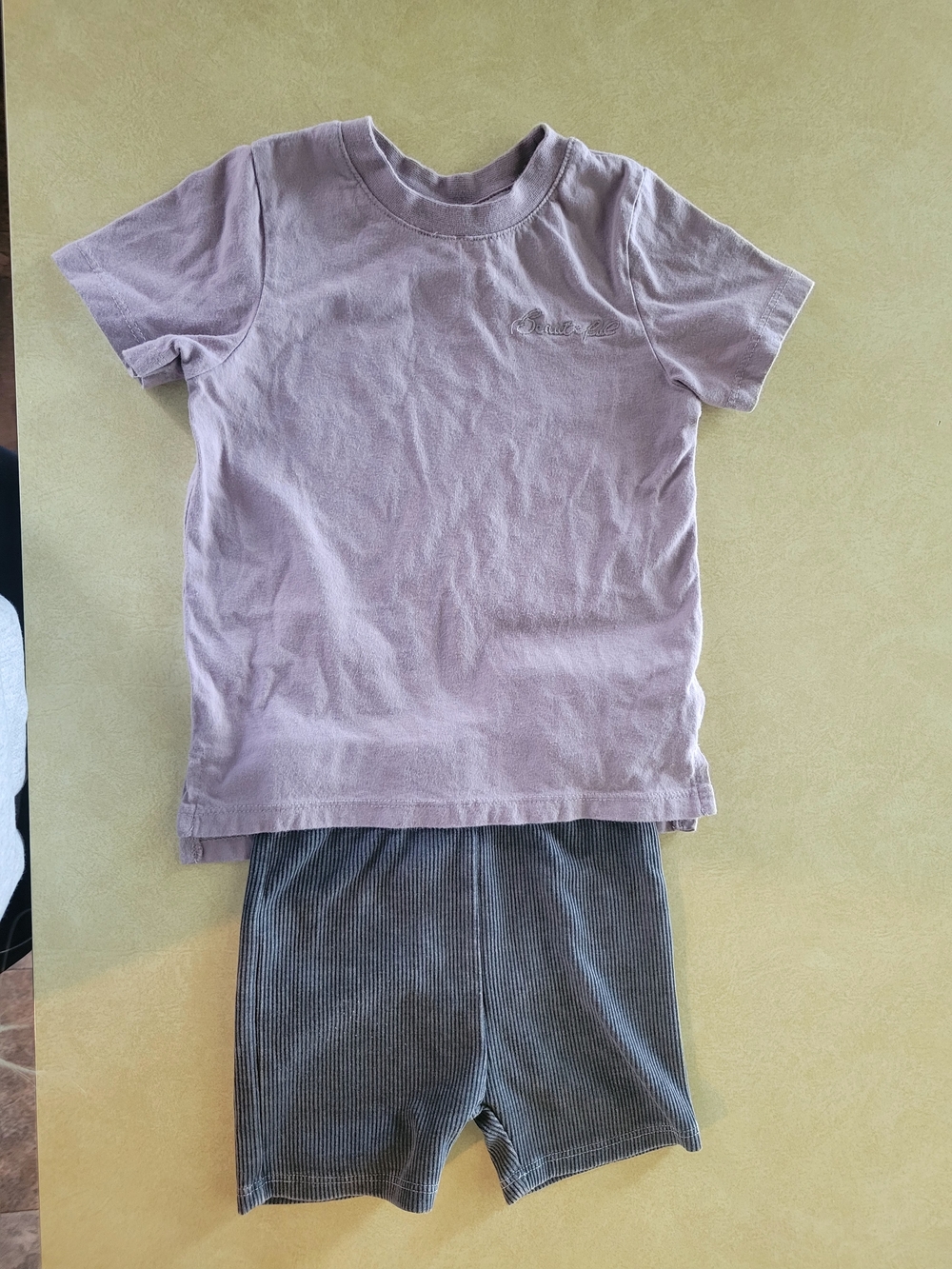 Little Bipsy Lilac Crewneck Tee and Ribbed Charcoal Shorts Set